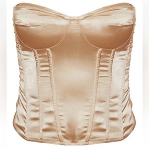 PrettyLittleThing Stone Strapless Satin Boned Corset